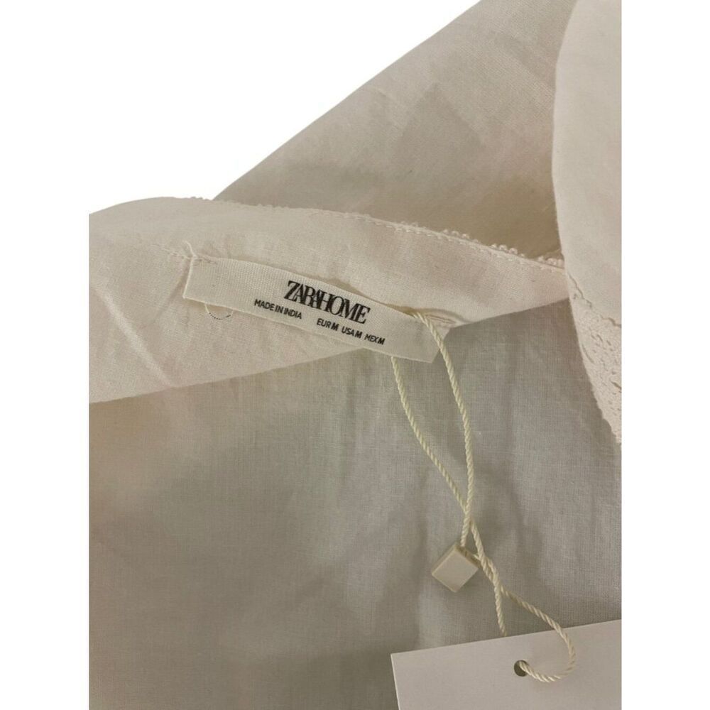 Zara Home Womens Robe Medium Ecru Cotton Lace Trim Tie Waist 8143/434 NWT - Picture 3 of 12